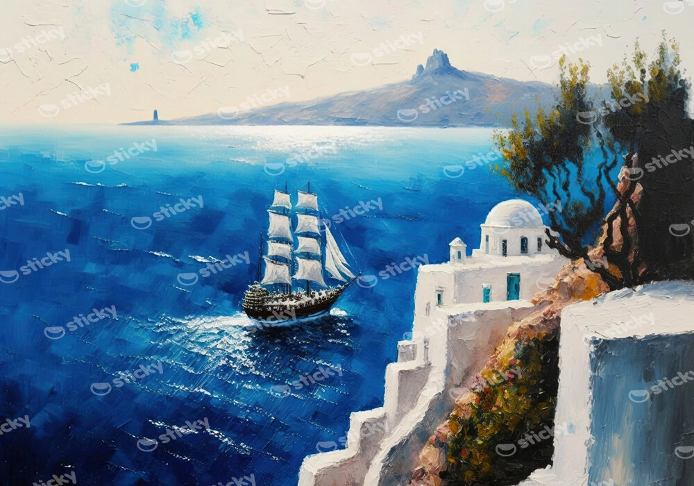 Πινακας σε καμβά SEASCAPE OF SANTORINI OIL PAINTING