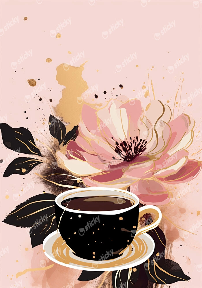 Πινακας σε καμβά CUP OF COFFEE WITH FLOWERS