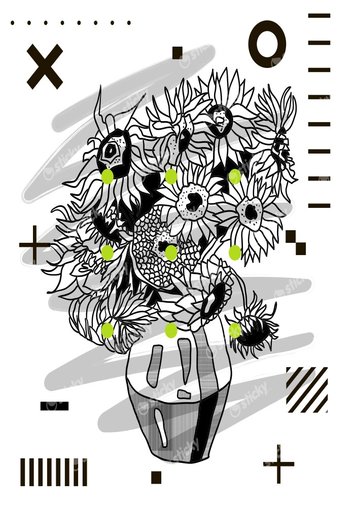 Πινακας σε καμβά GEOMETRIC SUNFLOWERS VAN GOGH