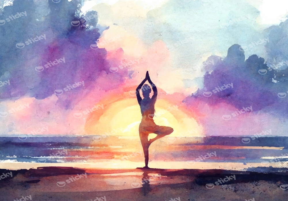 Πινακας σε καμβά YOGA AT SUNSET 2