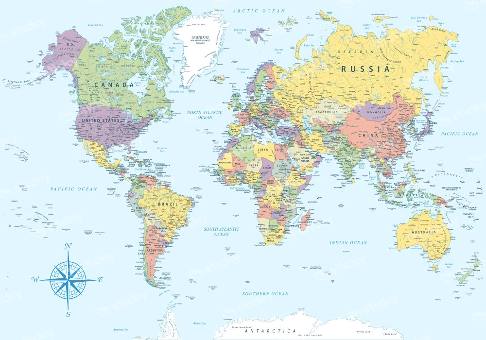 Πινακας σε καμβά BLUE POLITICAL WORLD MAP