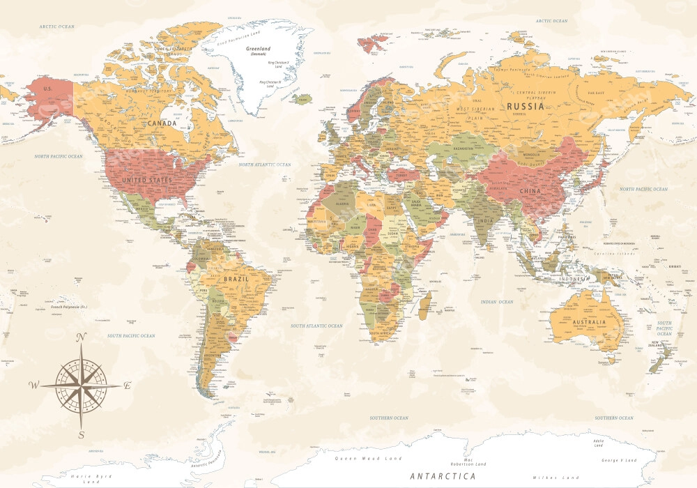 Πινακας σε καμβά GREEN RED ORANGE WORLD MAP