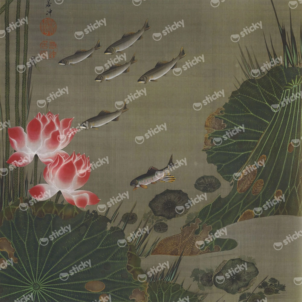 Πίνακας JAKUCHU ITO - A SHOAL OF TROUT AND LOTUS