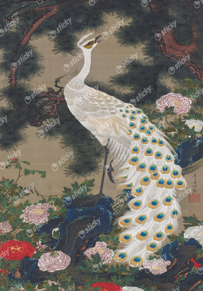 Πινακας σε καμβά JAKUCHU ITO - A PEACOCK PINE AND PEONY