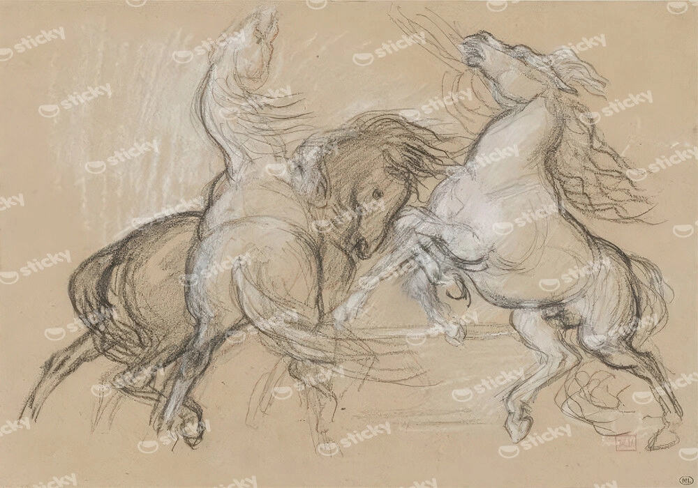 Πινακας σε καμβά DELACROIX - TROIS CHEVAUX CABRES ET AGITES