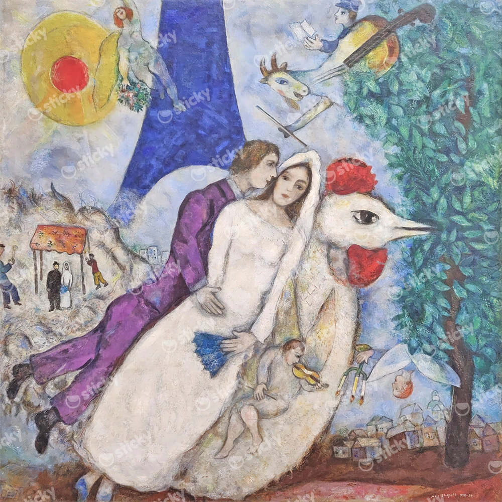 Πίνακας σε καμβά MARC CHAGALL - LES MARLES DE LA TOUR EIFFEL