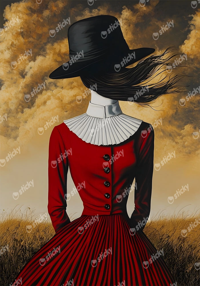Πινακας σε καμβά RED DRESS AND HAT RETRO DREAMSCAPE