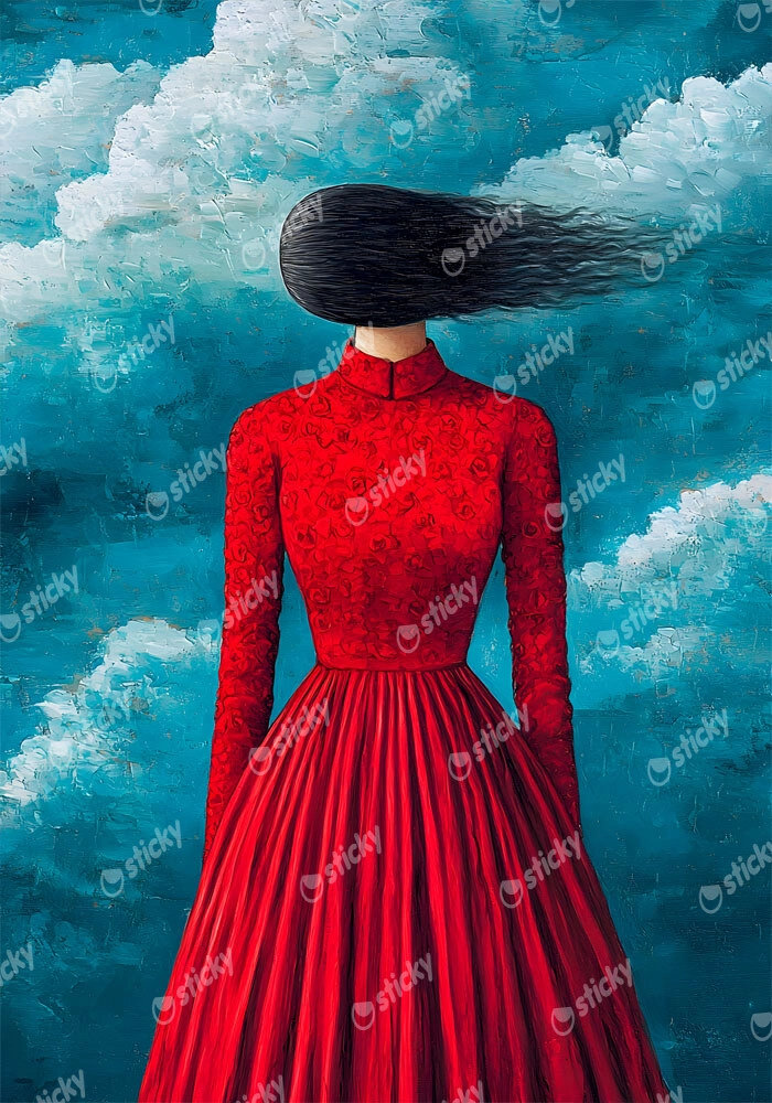 Πινακας σε καμβά BLACK HAIRED IN RED DRESS RETRO DREAMSCAPE