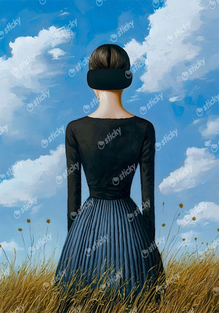 Πινακας σε καμβά BROWN HAIRED WOMAN IN FIELD RETRO DREAMSCAPE