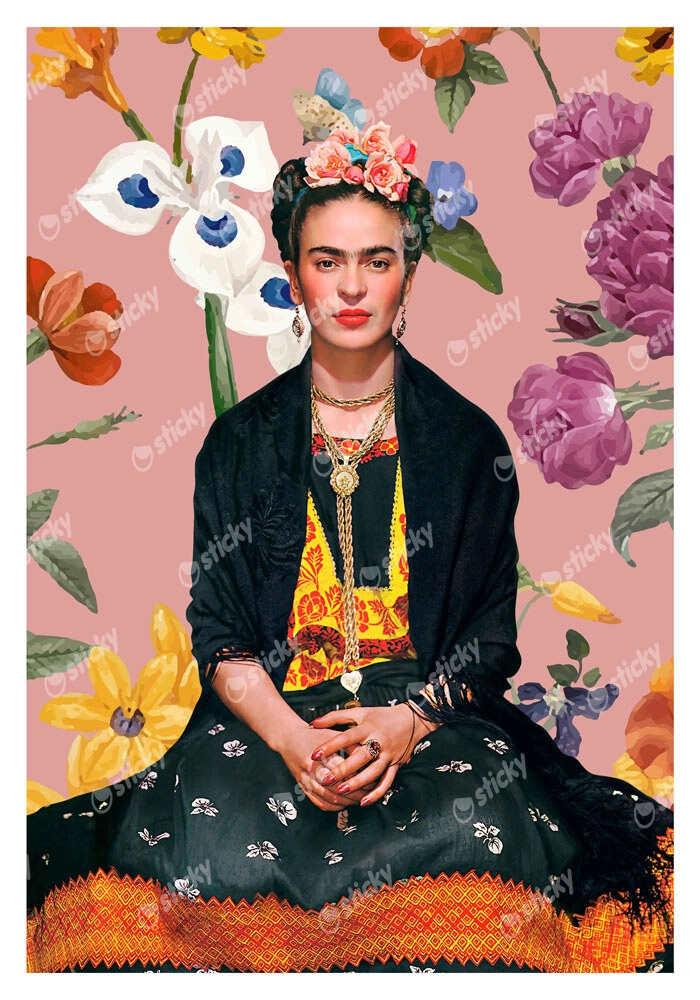 Πόστερ FRIDA KAHLO ON PINK FLORAL