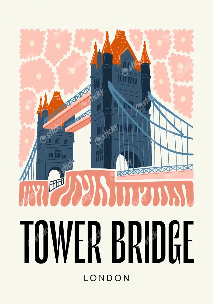 Πόστερ FLORAL TRAVEL LONDON TOWER BRIDGE