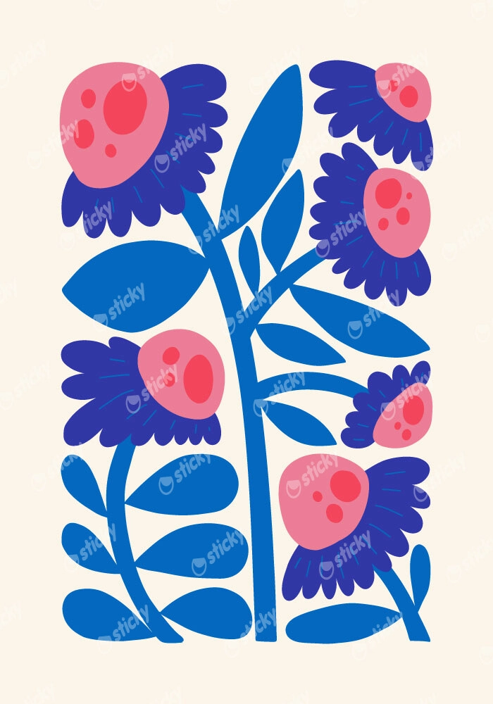 Πόστερ BLUE AND PINK ABSTRACT FLORAL