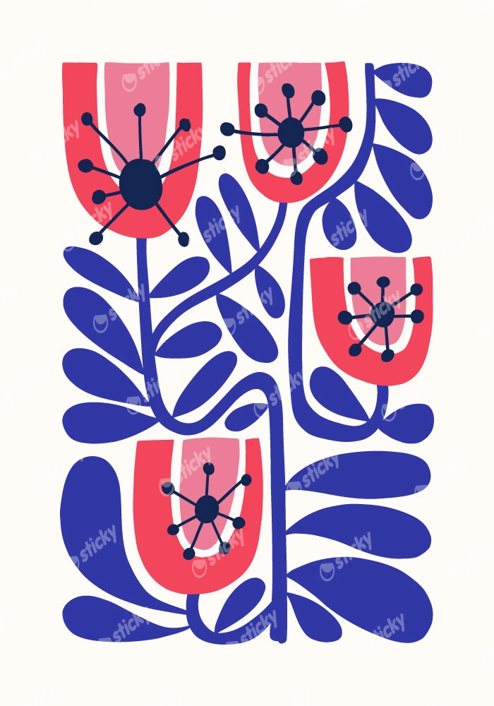 Πόστερ BLUE AND PINK ABSTRACT FLORAL 2