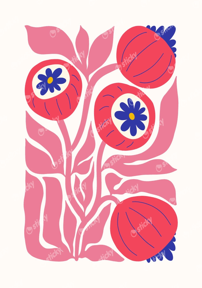 Πόστερ PINK AND RED ABSTRACT FLORAL