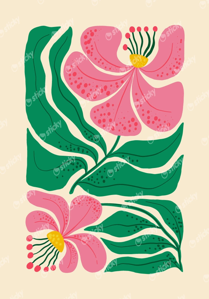 Πόστερ PINK AND GREEN ABSTRACT FLORAL