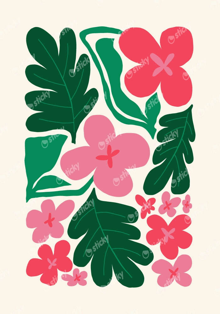 Πόστερ PINK AND GREEN ABSTRACT FLORAL 2