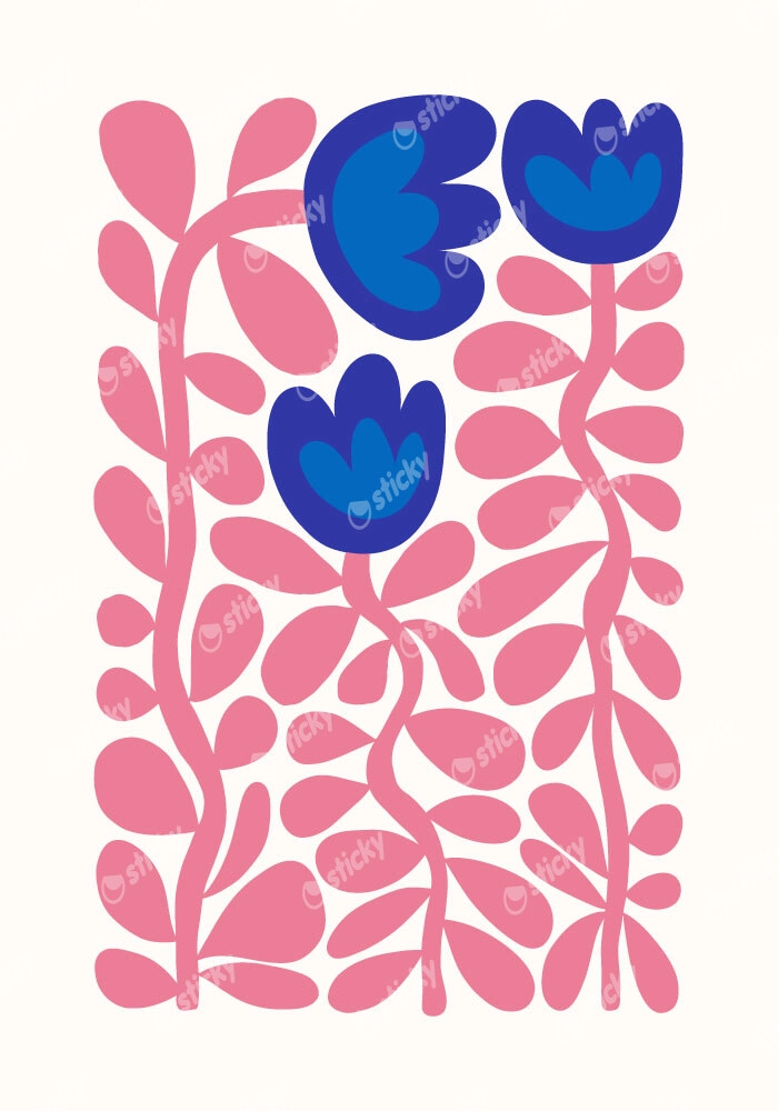 Πόστερ PINK AND BLUE ABSTRACT FLORAL