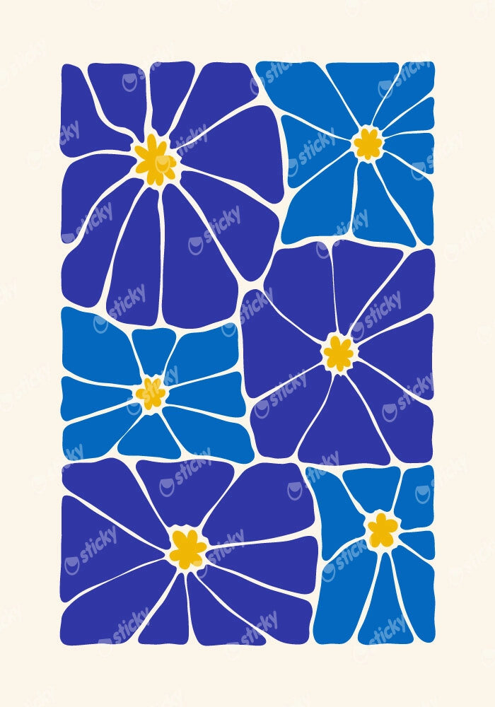 Πόστερ BLUE AND YELLOW ABSTRACT FLORAL