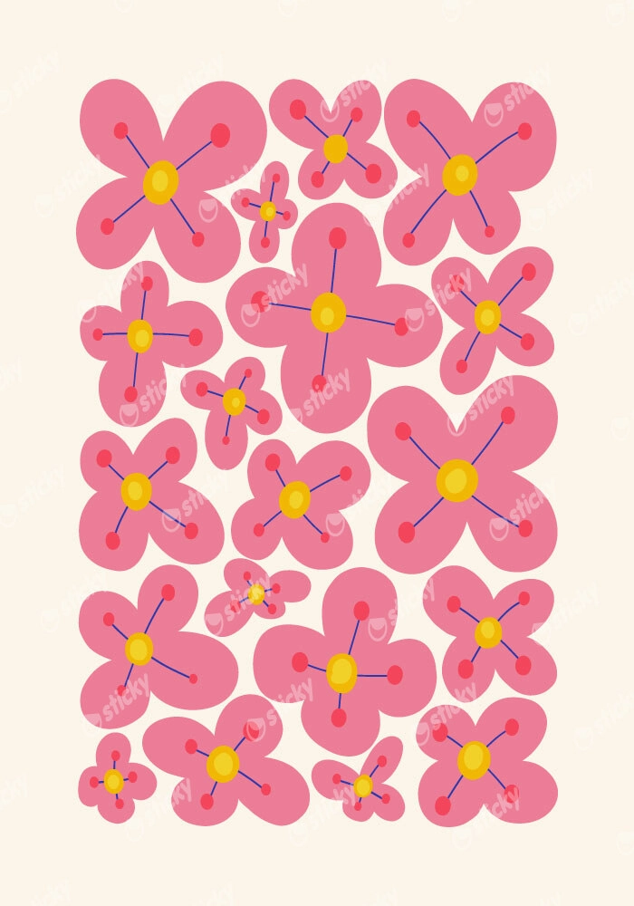 Πόστερ PINK AND YELLOW ABSTRACT FLORAL