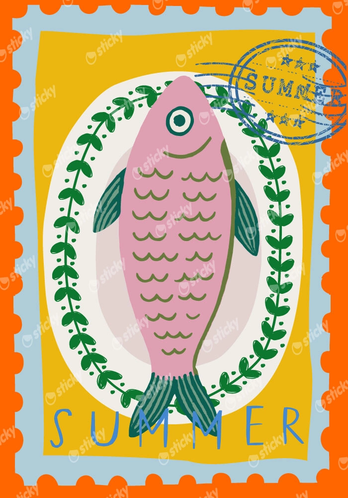 Πόστερ FISH PLATE SUMMER ILLUSTRATION