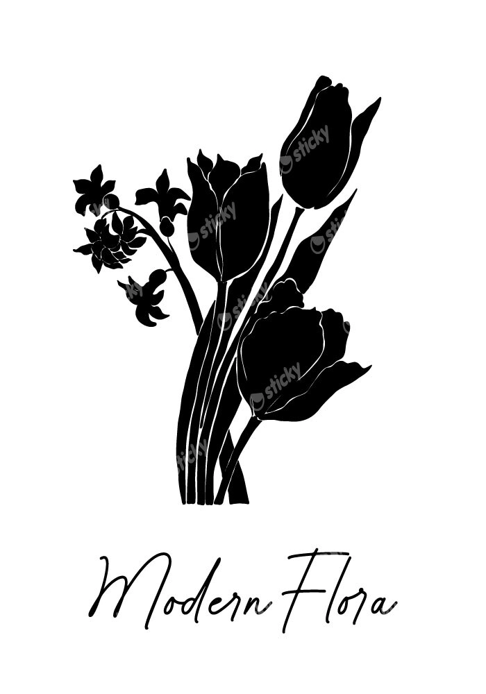 Πόστερ ABSTRACT BLACK AND WHITE MODERN FLORA