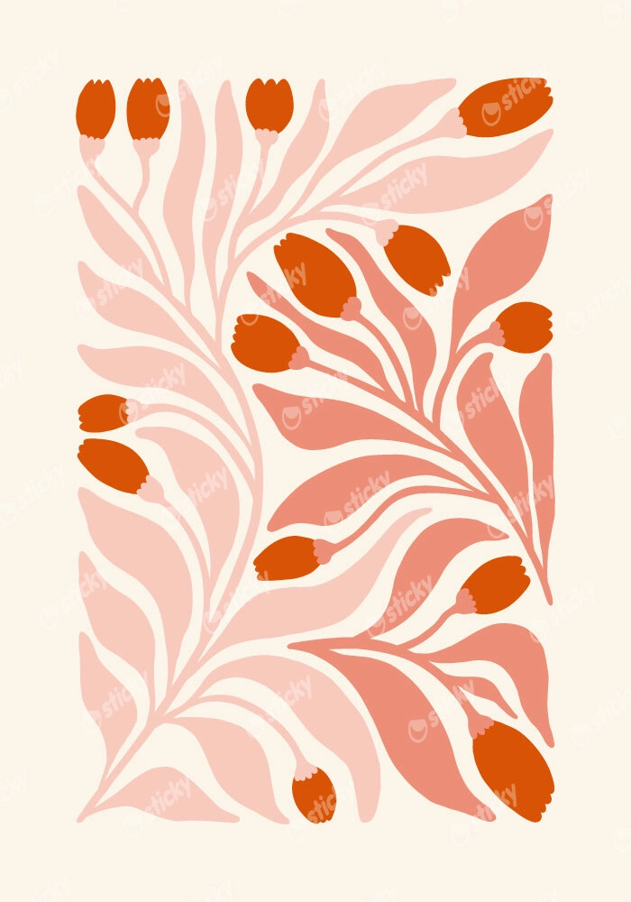 Πόστερ ABSTRACT PINK AND RED FLOWERS