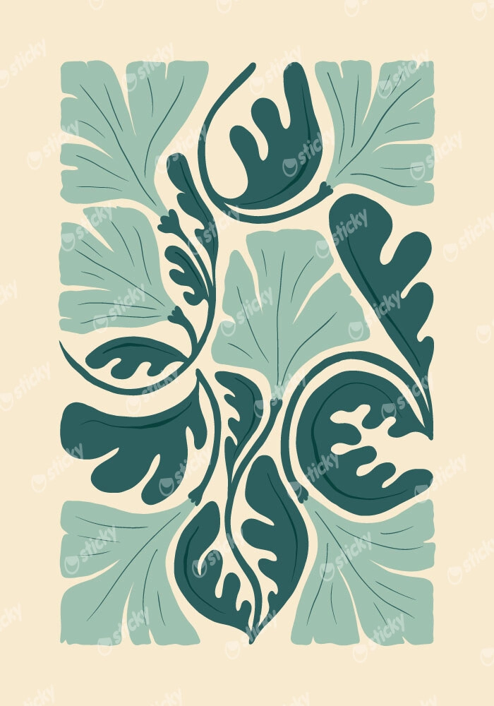 Πόστερ ABSTRACT MINT AND GREEN FLOWERS