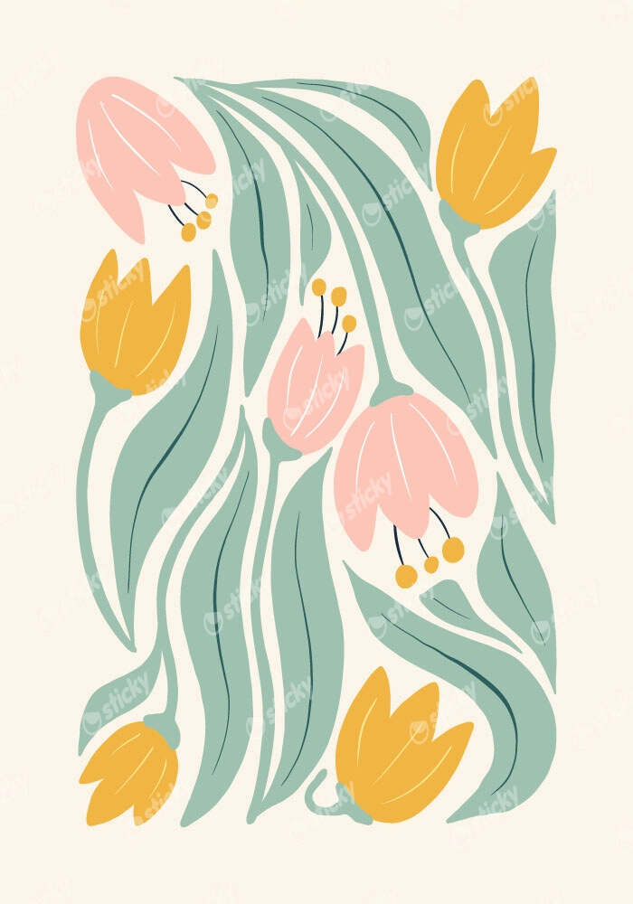 Πόστερ ABSTRACT PINK AND ORANGE FLOWERS