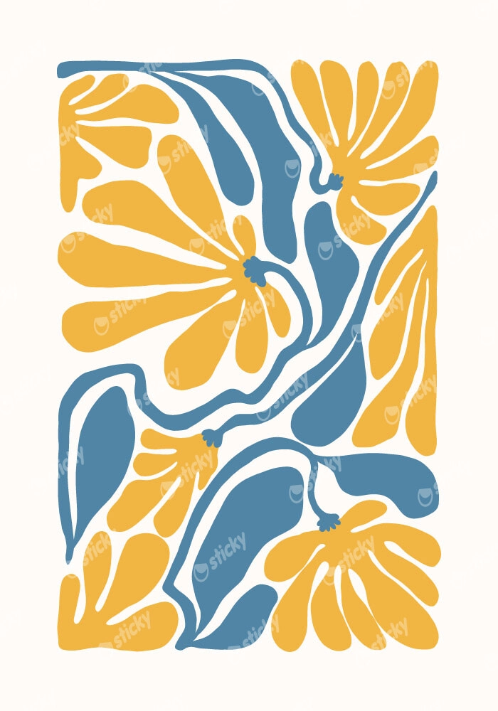 Πόστερ ABSTRACT ORANGE AND BLUE FLOWERS