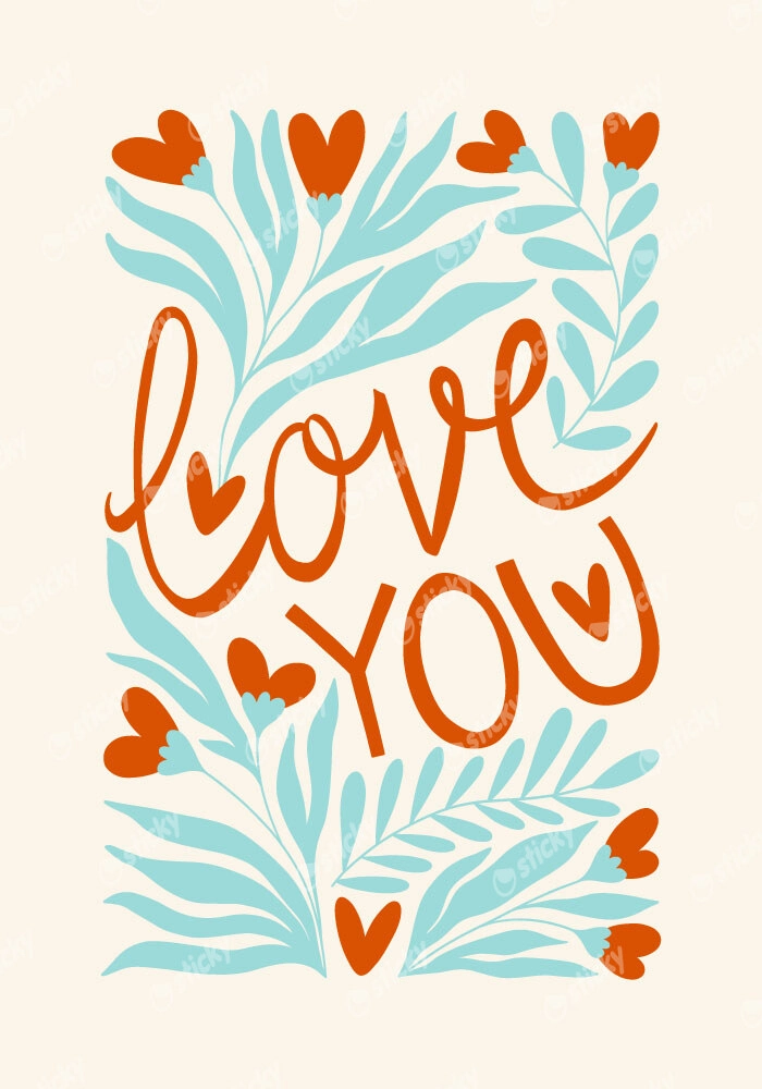 Πόστερ LOVE FLORAL RED AND CYAN
