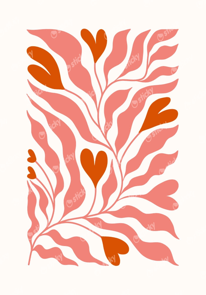 Πόστερ LOVE FLORAL RED AND PINK
