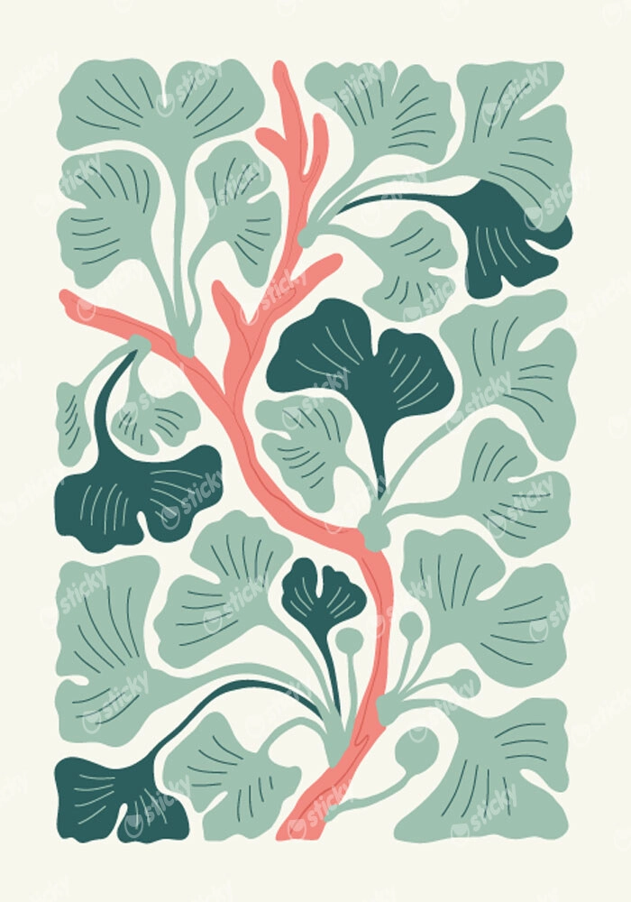Πόστερ MATISSE STYLE FLORAL MINT AND PINK