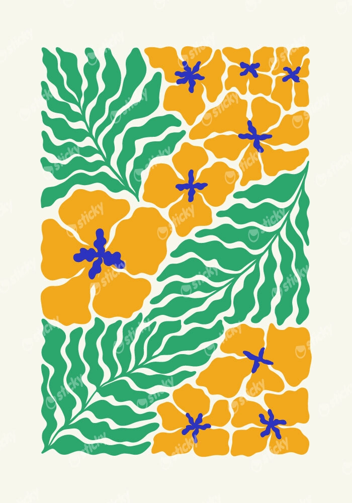 Πόστερ MATISSE STYLE TROPICAL ORANGE AND GREEN FLOWERS