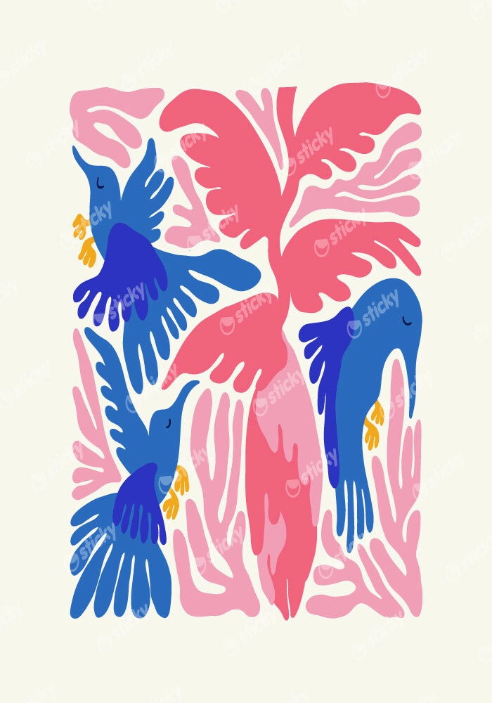 Πόστερ MATISSE STYLE TROPICAL BIRDS AND PLANTS