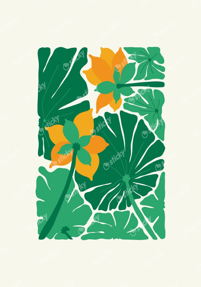 Πόστερ MATISSE STYLE TROPICAL ORANGE AND GREEN FLOWERS 2