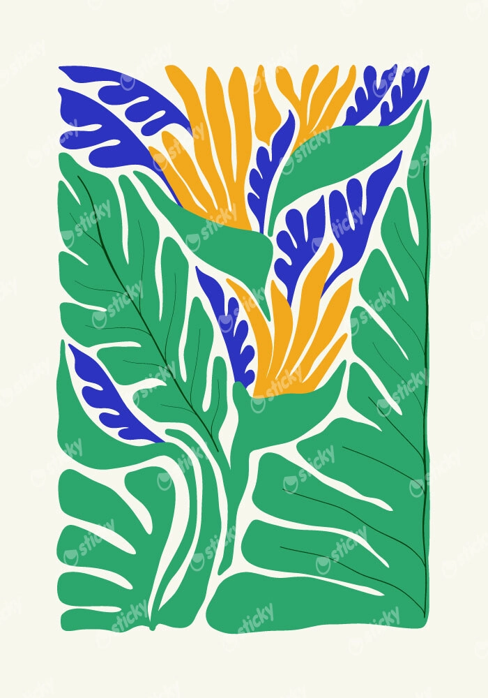 Πόστερ MATISSE STYLE TROPICAL ORANGE BLUE AND GREEN PLANTS