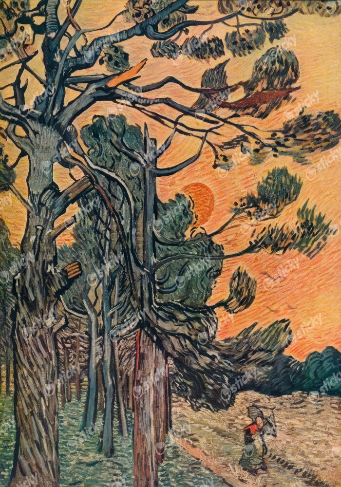 Πινακας σε καμβά VAN GOGH - FORET DE SAPINS AU DECLIN DU JOUR