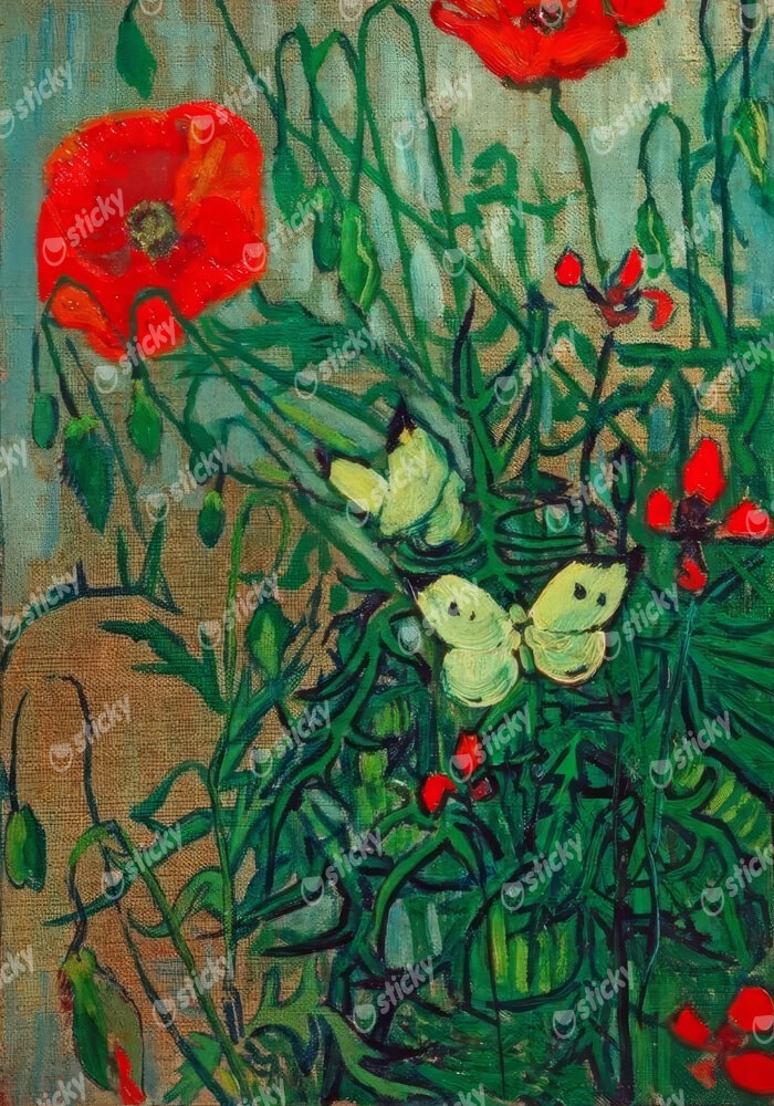 Πινακας σε καμβά VAN GOGH - SCHMETTERLINGE AUF MOHNBLUETEN