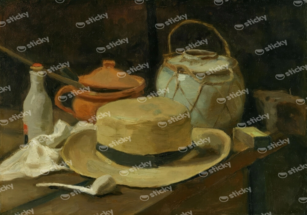 Πινακας σε καμβά VAN GOGH - STILL LIFE WITH YELLOW STRAW HAT