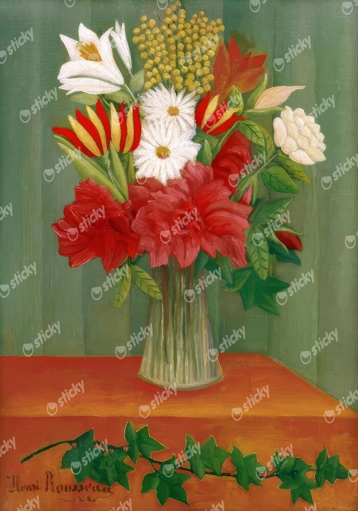 Πινακας σε καμβά HENRI ROUSSEAU - BOUQUET OF FLOWERS WITH AN IVY BRANCH