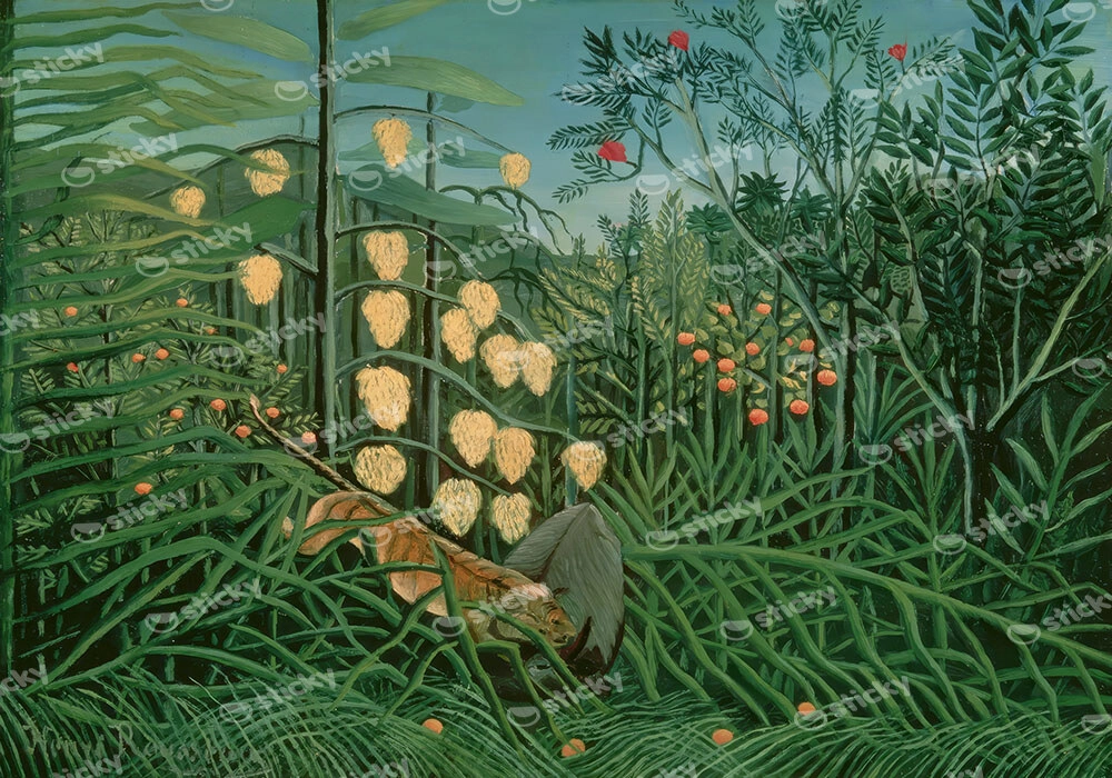 Πινακας σε καμβά HENRI ROUSSEAU - BATTLING TIGER AND BUFFALO