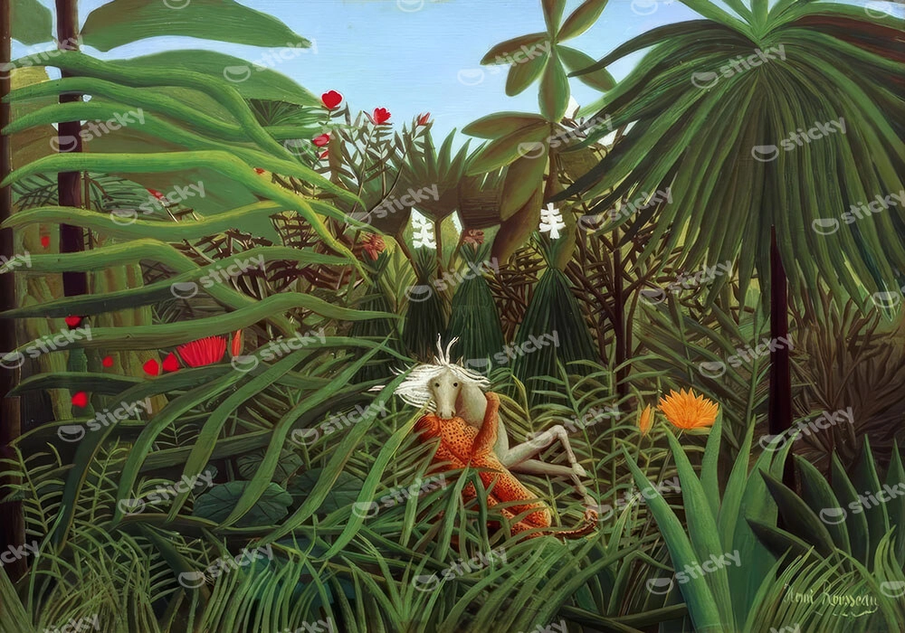 Πινακας σε καμβά HENRI ROUSSEAU - JAGUAR ATTACKING A HORSE