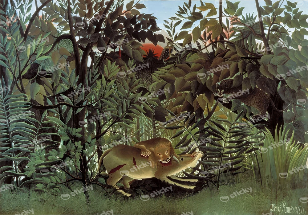 Πινακας σε καμβά HENRI ROUSSEAU - THE HUNGRY LION THROWS ITSELF ON THE ANTELOPE