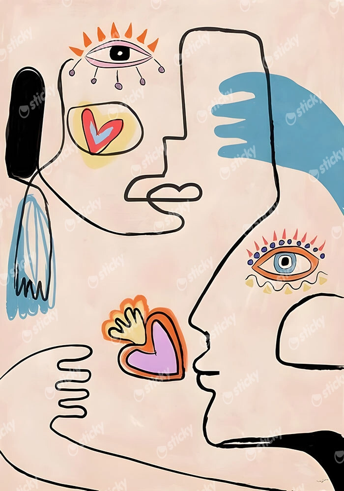 Πινακας σε καμβά PICASSO - EYES AND HEARTS ABSTRACT