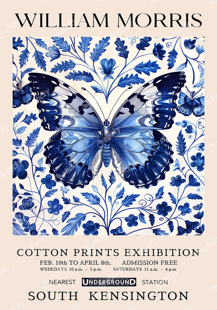 Πινακας σε καμβά WILLIAM MORRIS - BLUE BUTTERFLY 1