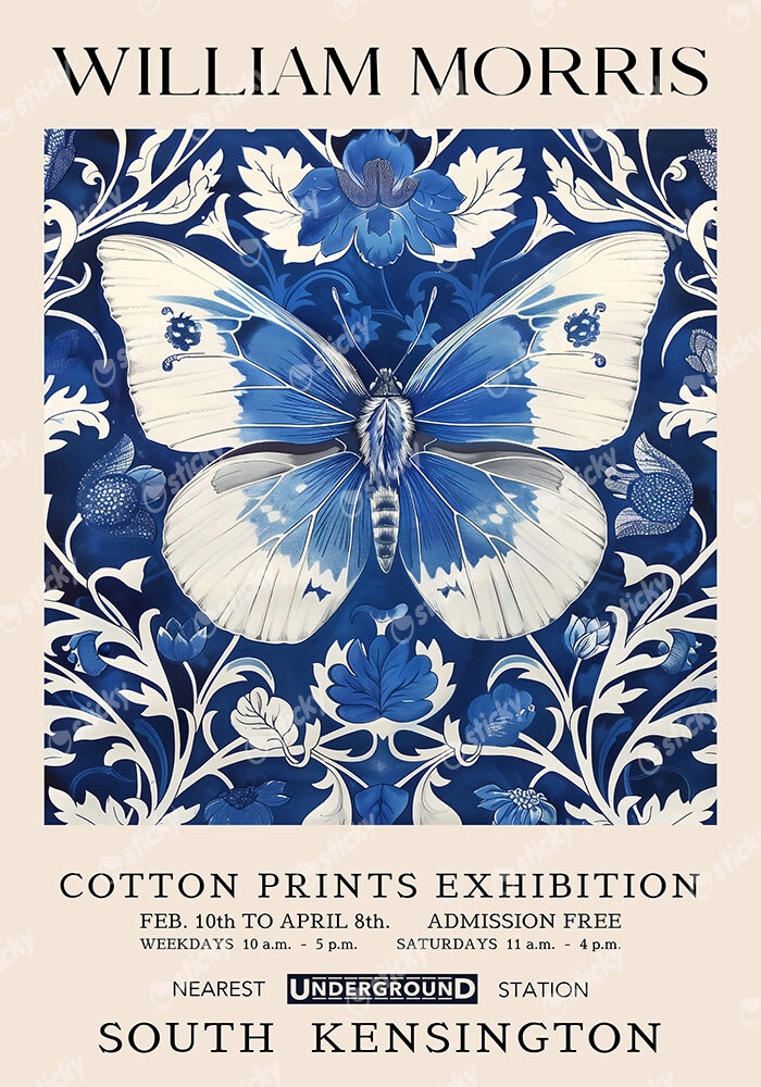 Πινακας σε καμβά WILLIAM MORRIS - BLUE BUTTERFLY 2