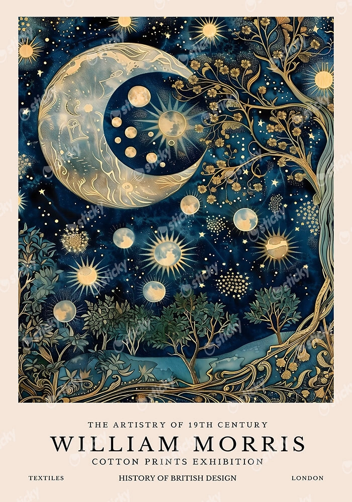 Πινακας σε καμβά WILLIAM MORRIS - BLUE MOON AND STARS 2