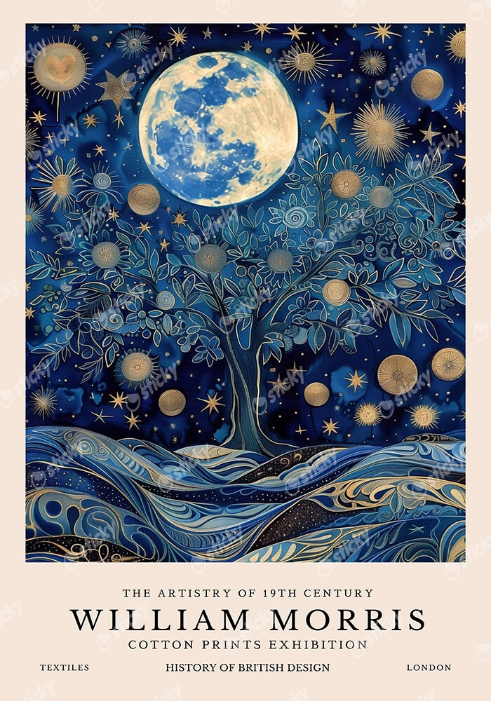 Πινακας σε καμβά WILLIAM MORRIS - BLUE MOON AND STARS 3