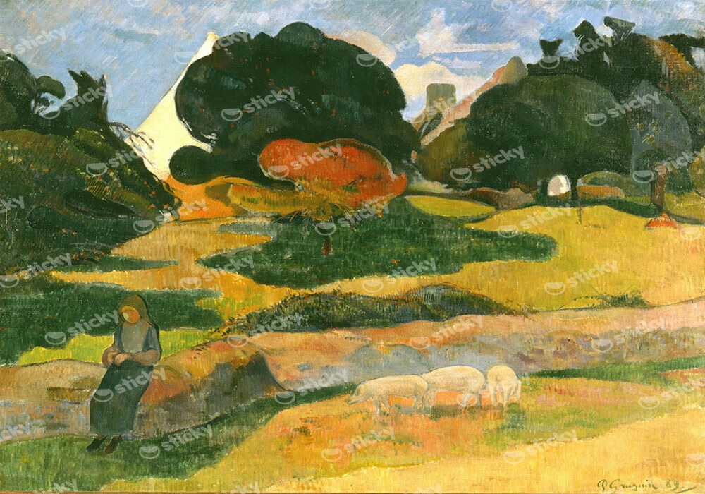 Πινακας σε καμβά PAUL GAUGUIN - GIRL HERDING PIGS