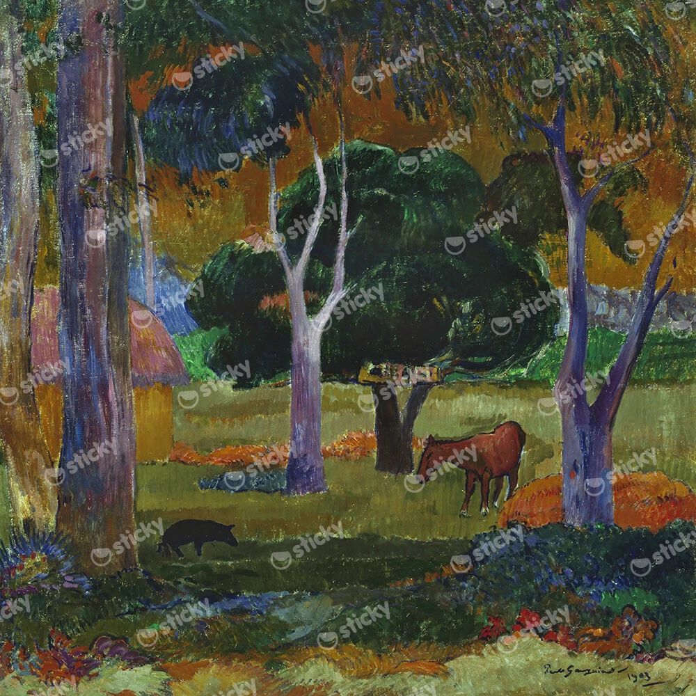 Πίνακας σε καμβά PAUL GAUGUIN - PIG AND A HORSE
